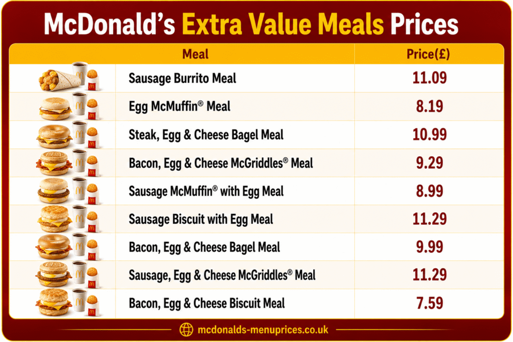 Extra value meal menu prices