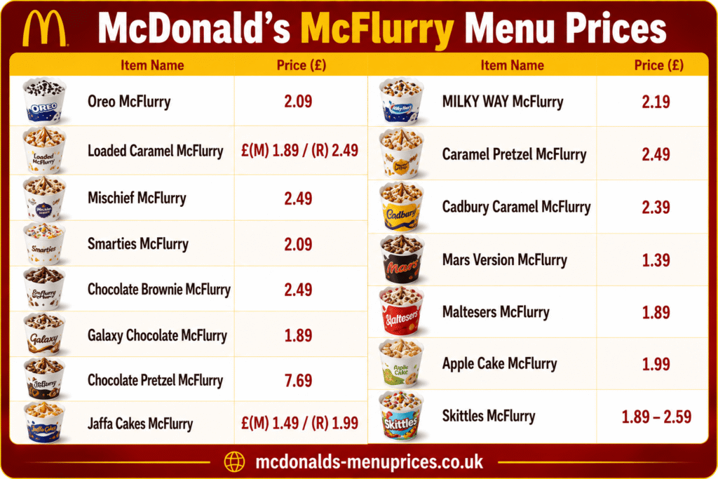 McFlurry menu with prices