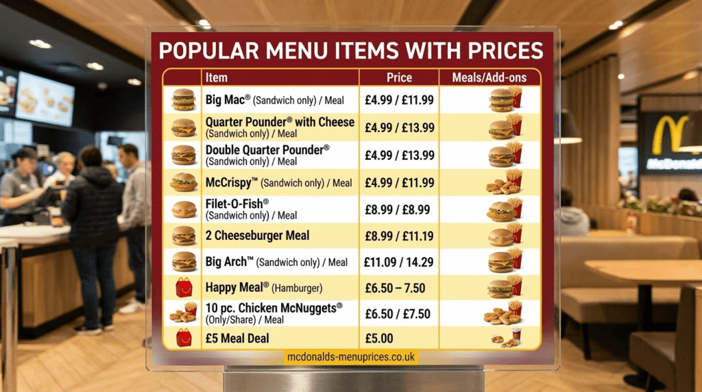 Poular menu with price