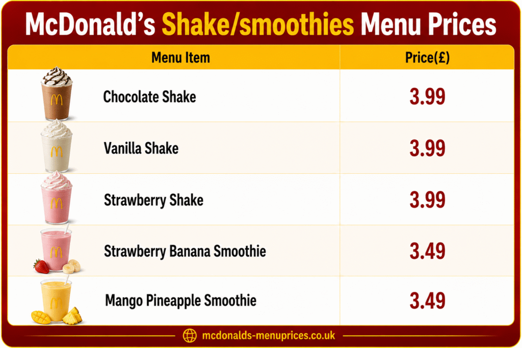 shake menu with price