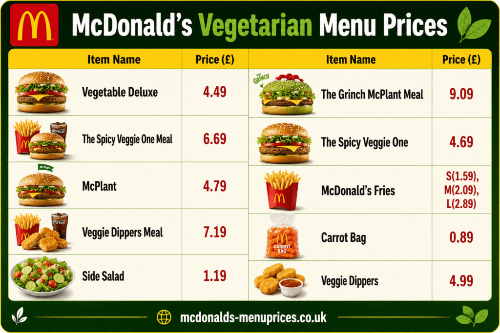 vegetarian menu with price